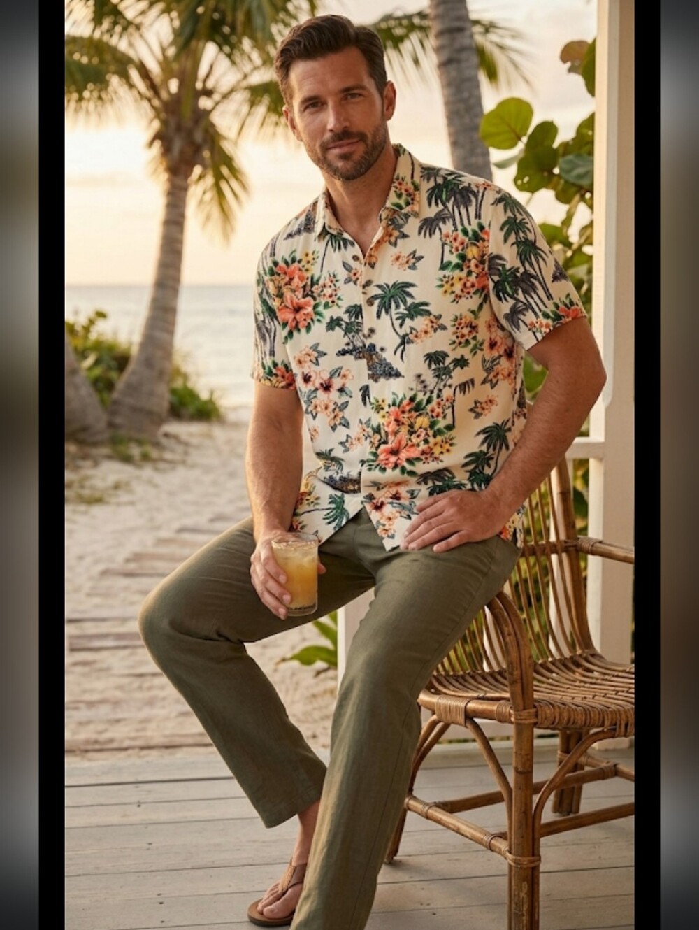 GEORGE Mens Short Sleeved Button Down Shirt Tropical 100% RAYON SZ XL (46-48)